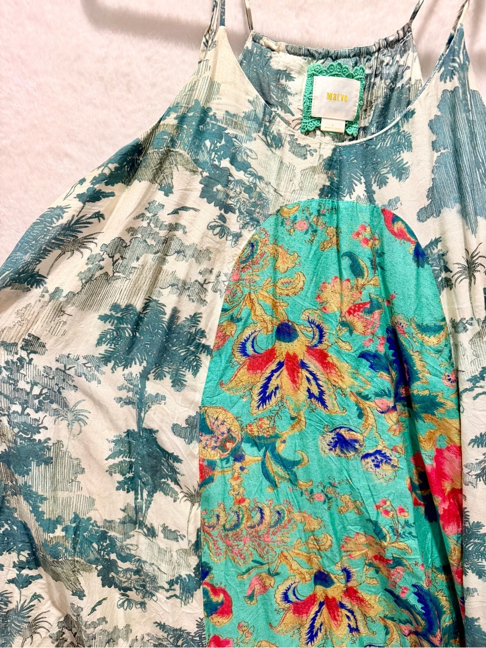 Maeve Anthropologie Mixed Print Toile Floral Slip Midi Dress Green Multi L - Picture 7 of 11
